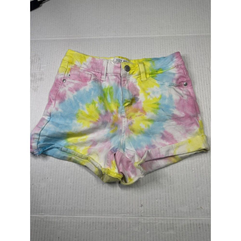 Judy Blue Shorts Womens Small Tie Dye Bright Denim Jean‎ Stretch Mid Rise Plus